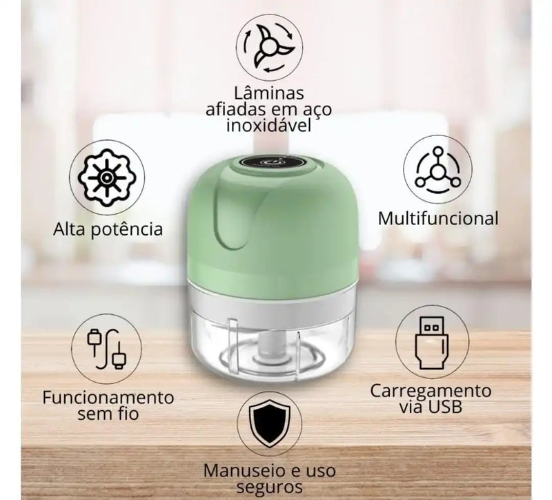 Mini Processador Triturador Elétrico 3 Laminas Recarregável USB